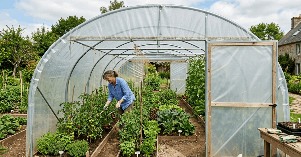 Serre avec bâche plastique transparent