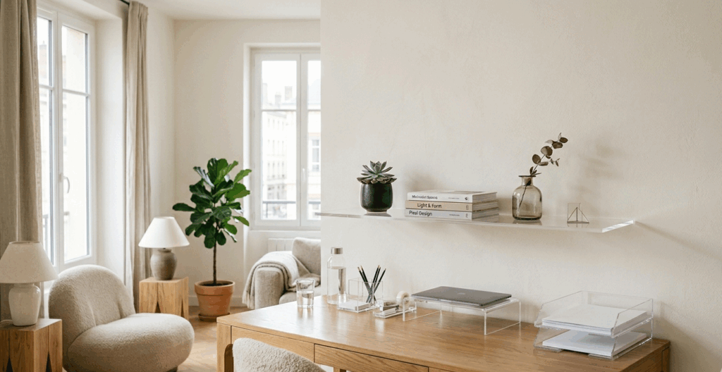 Bureau avec accessoires en plexi transparent