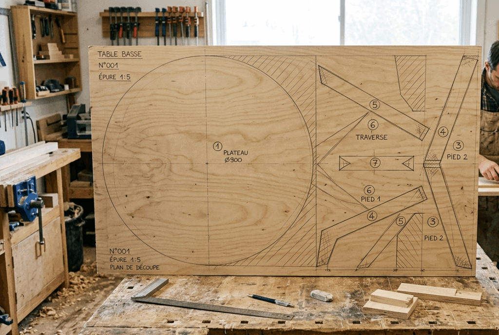 Plan de découpe pour fabriquer une table d’appoint en bois