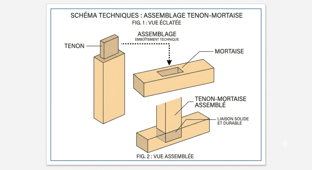 Assemblage bois : tenon mortaise